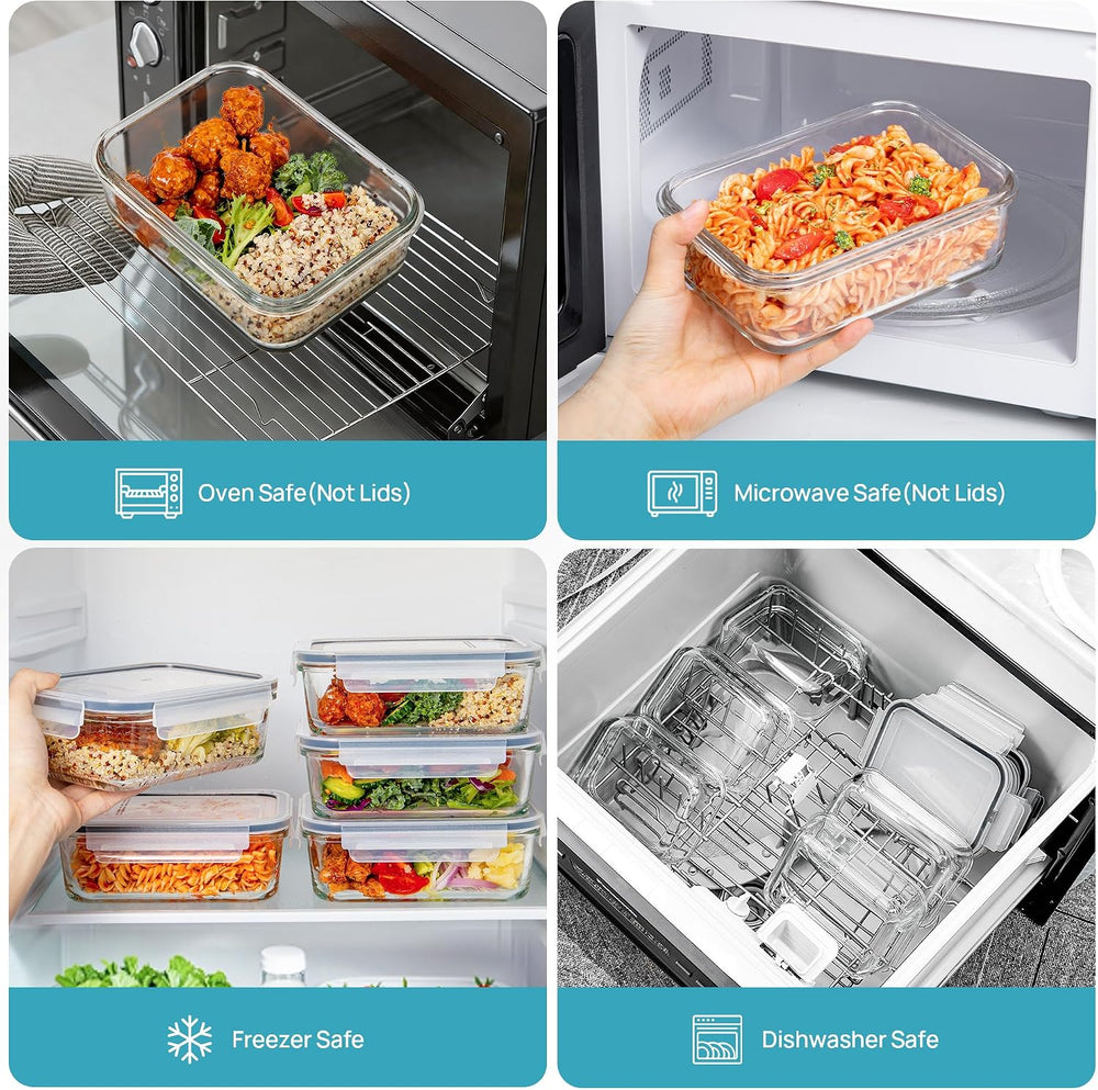 Vtopmart 5Pack 30oz Glass Meal Prep Container Sets with Lids, Grey
