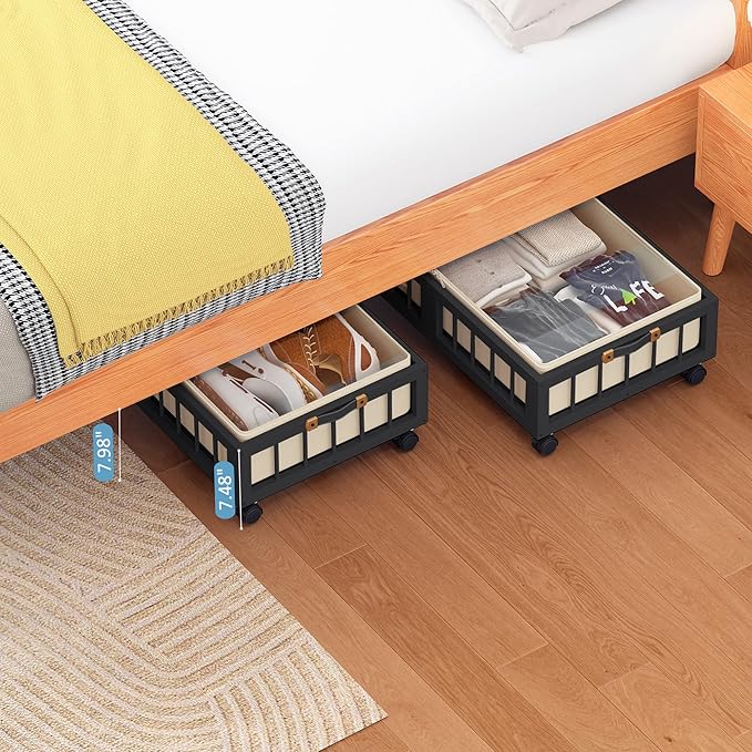 efluky 2-Pack Bamboo Under Bed Storage Containers