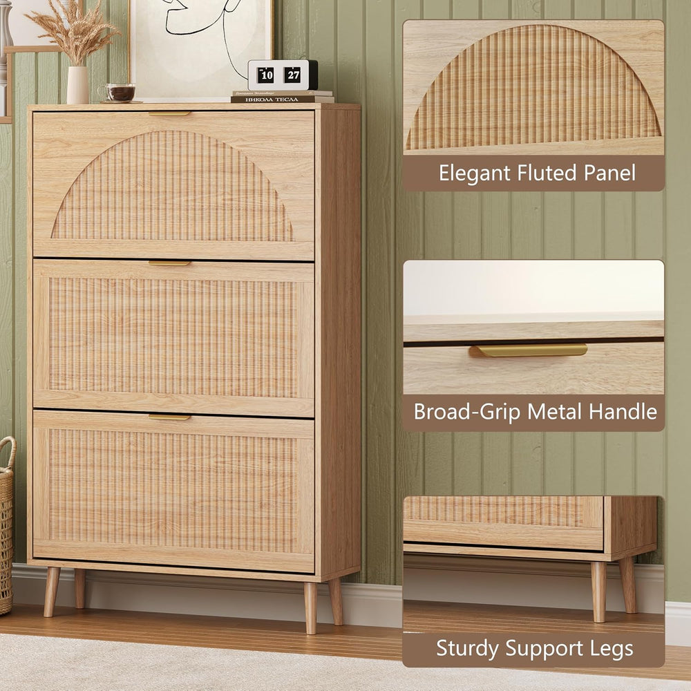 BORNOON Shoe Cabinet for Entryway with 3 Flip Drawers, Slim Wooden Shoe Stora...