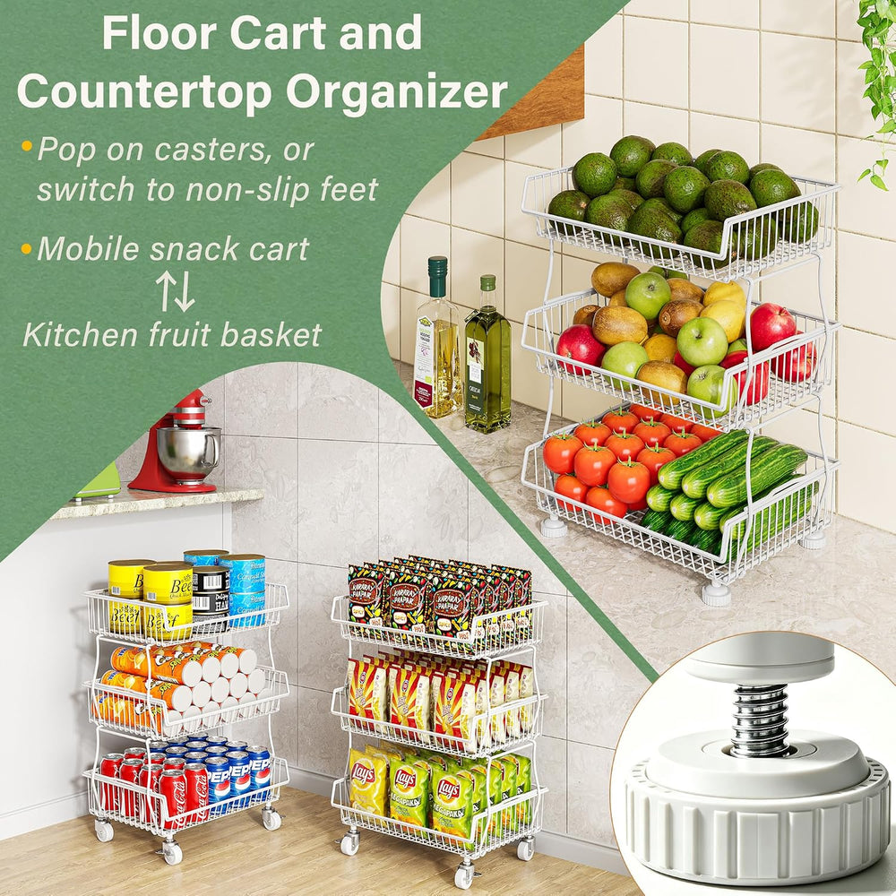 OKZEST Pantry Organizers and Storage Cart with Upgraded Metal Hub Casters