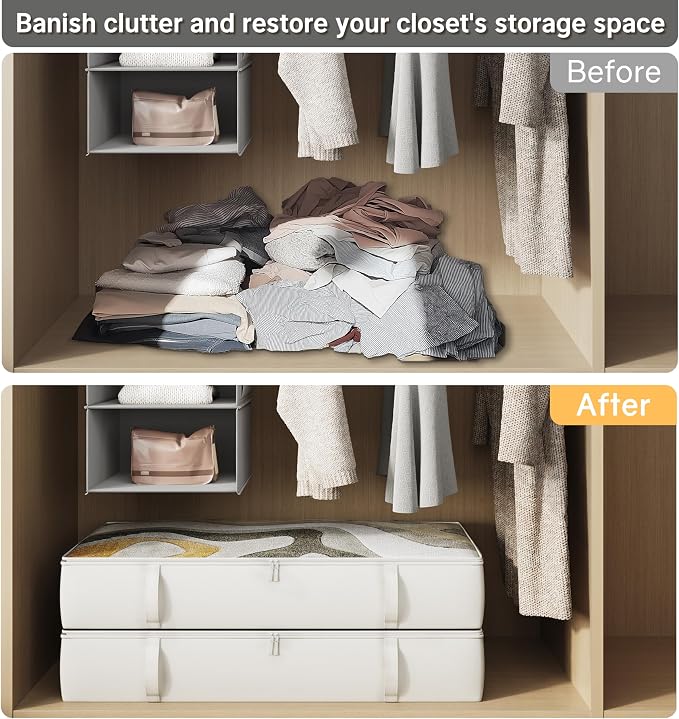2-Pack Under Bed Storage Containers, 8 Inches Tall Underbed Clothes Storage