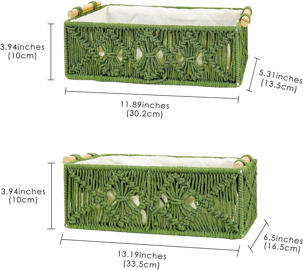 Macrame Storage Baskets Toilet Tank Organizer Set of 2, Green