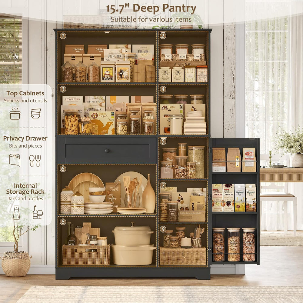HOSTACK 68" Tall Kitchen Pantry Storage Cabinet with Doors & Shelves...