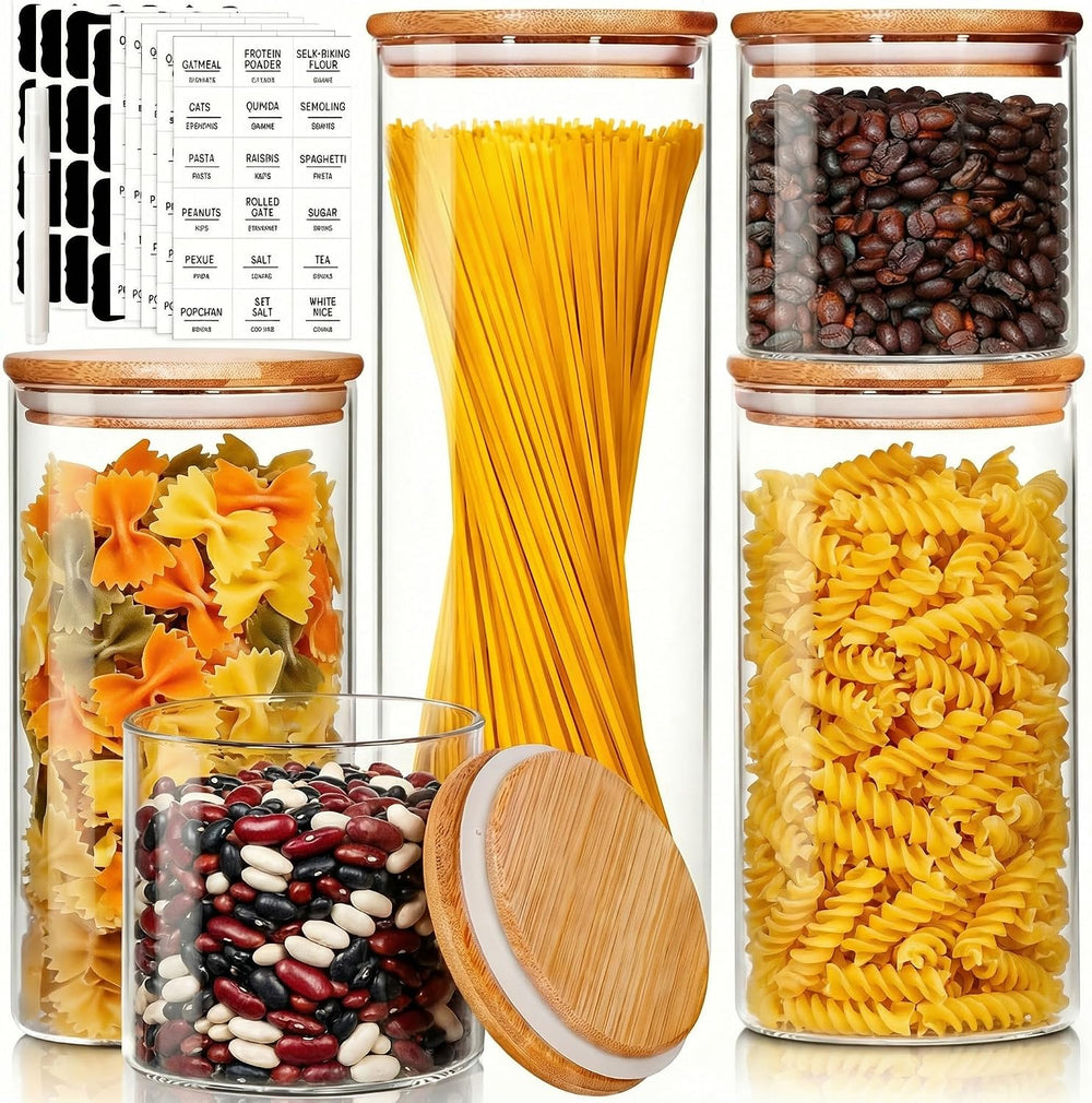 HomArtist Glass Jars with Bamboo Lids [Muti Size Set of 5], Glass Canisters w...