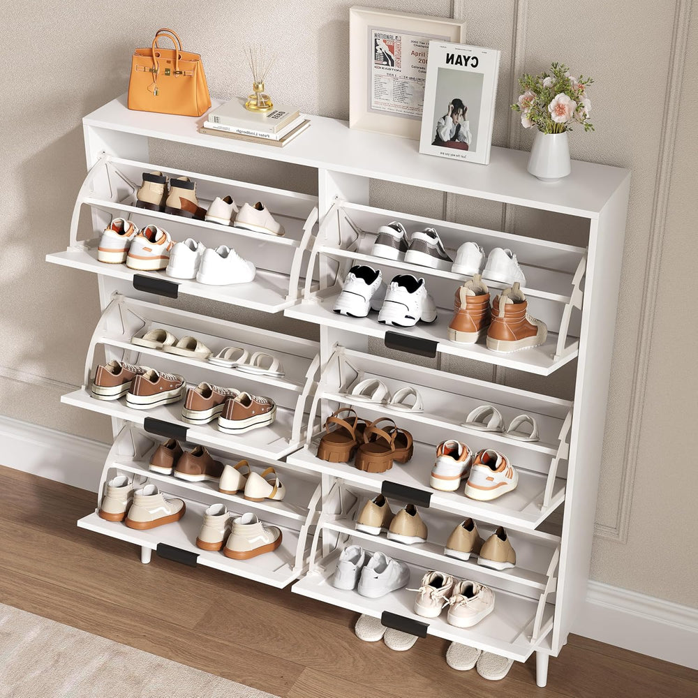 BORNOON Shoe Cabinet for Entryway with 6 Flip Drawers, Slim Wooden Shoe Stora...
