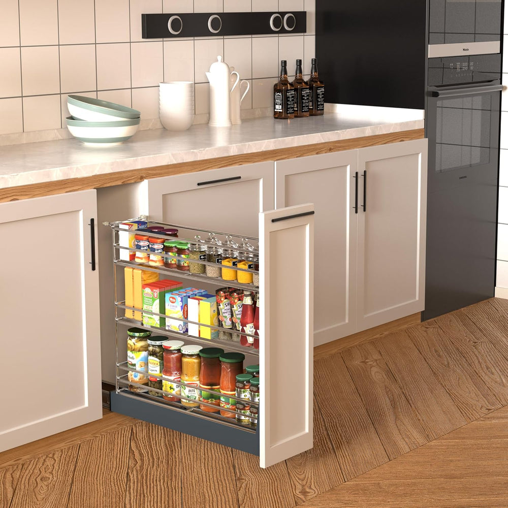 JOWBOOW 4 Inch Pull Out Spice Rack for 9 Inch Base Cabinet, Bottom Mount