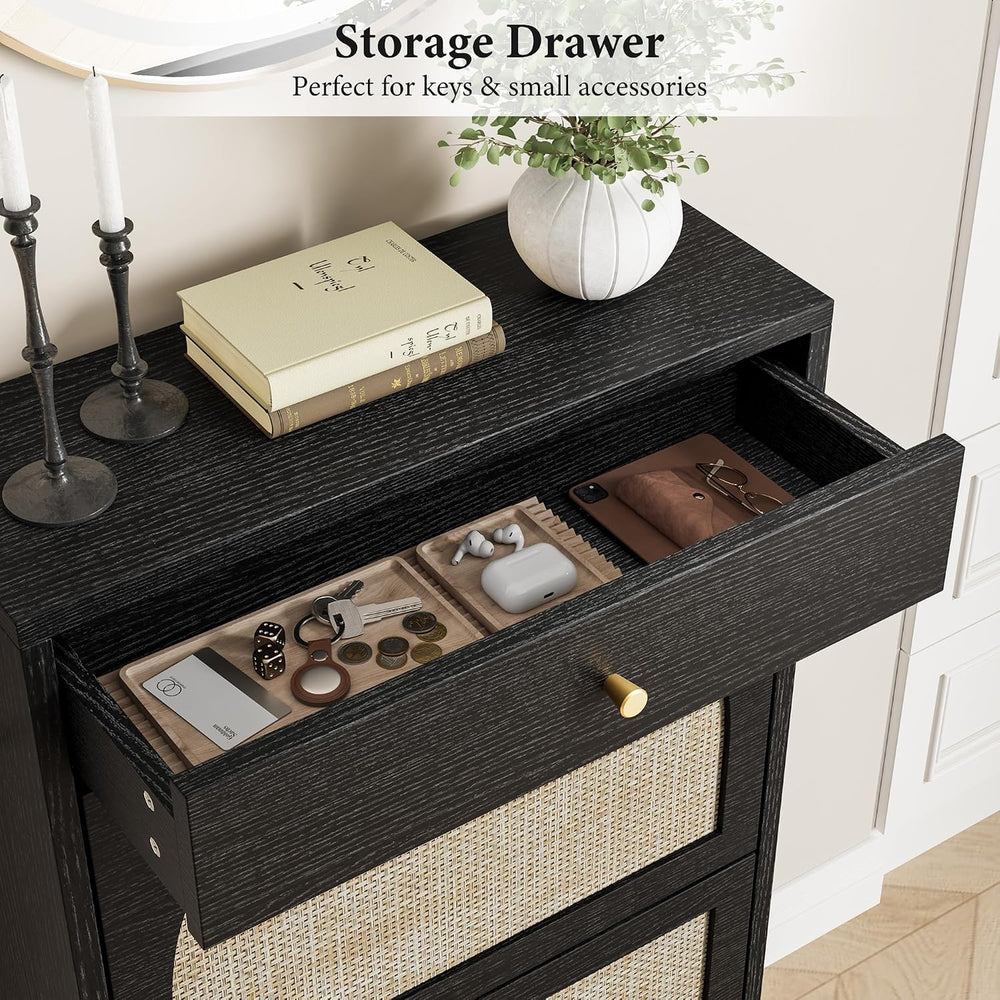 Nicetree Rattan Shoe Cabinet Storage for Entryway, Slim Shoe Rack with 2 Flip...
