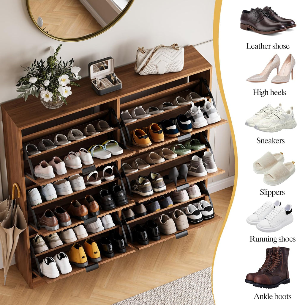 HUANLEGO Shoe Cabinet Storage for Entryway with 6 Flip Drawers, Walnut