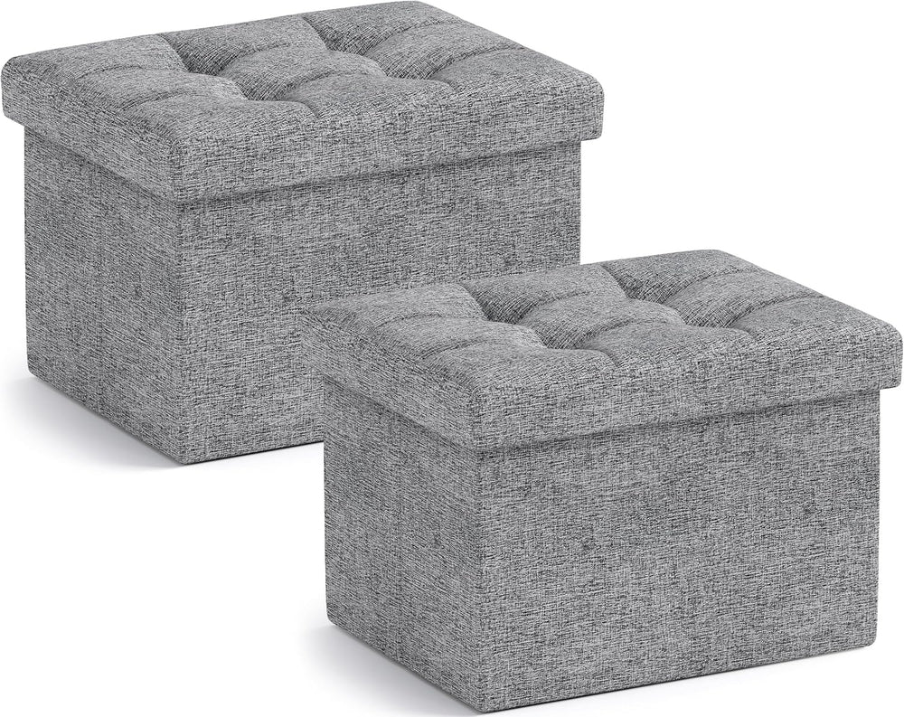 Ornavo Home Small Storage Ottoman, Foldable Collapsible Rectangle Linen Ottom...