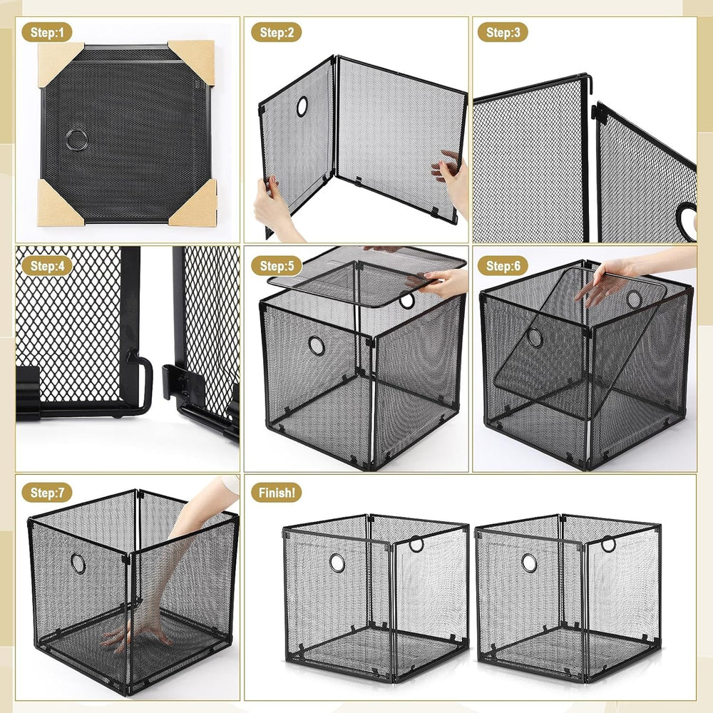 2 Pcs Foldable Metal Cube Storage Baskets, 13x13in, Black