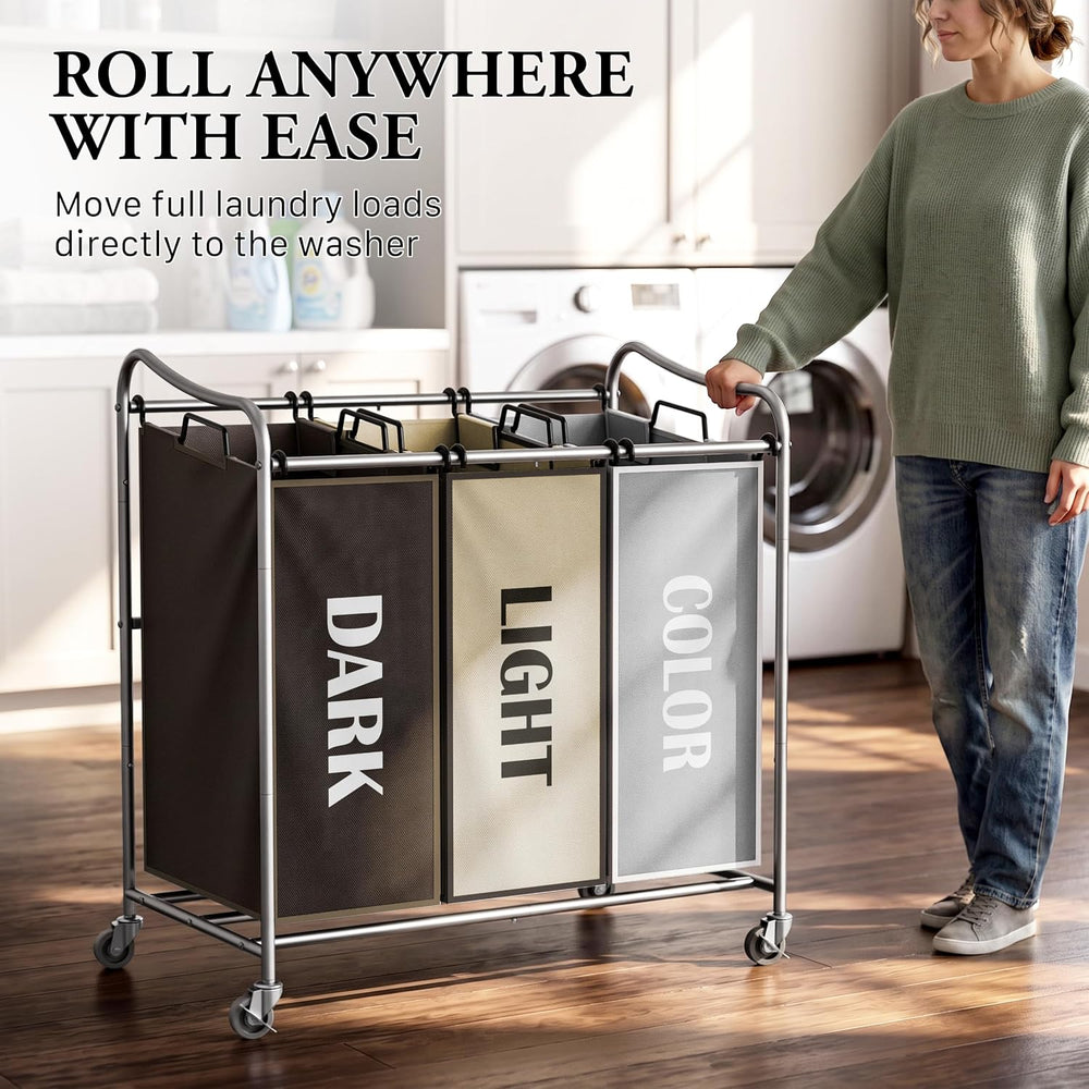 Simple Houseware Heavy Duty 3-Bag Laundry Sorter Rolling Cart, Assorted