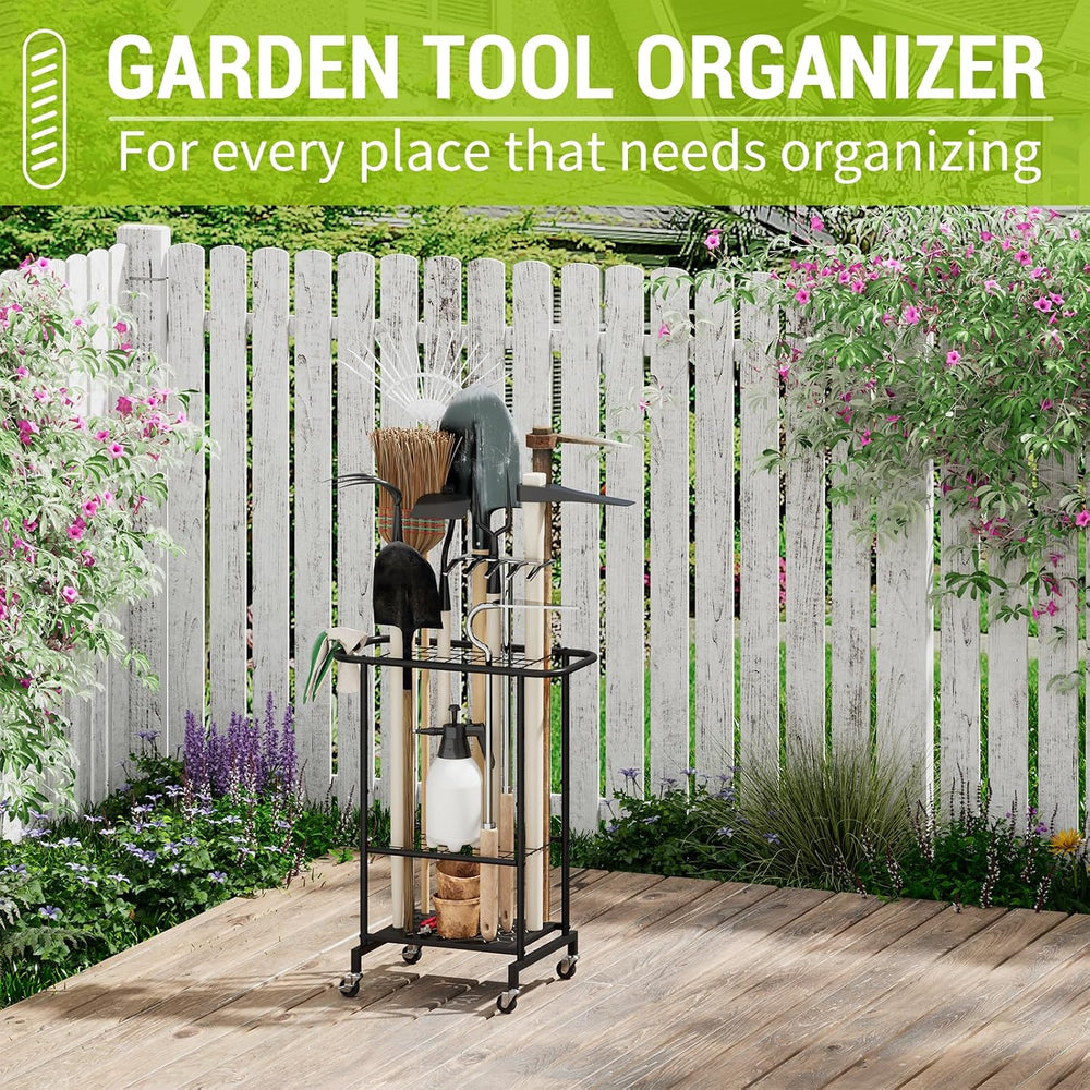 3-Tier Garden Tool Organizer with Wheels, Garage Floor Rolling Storage Cart o...
