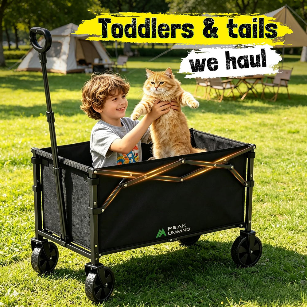 Folding Wagon Cart with Wheels, 220LBS Utility Heavy Duty Wagons Carts