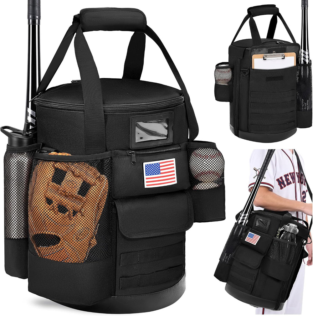 Baseball Bucket Bag, Baseball Equipment Bag with Multiple Pockets
