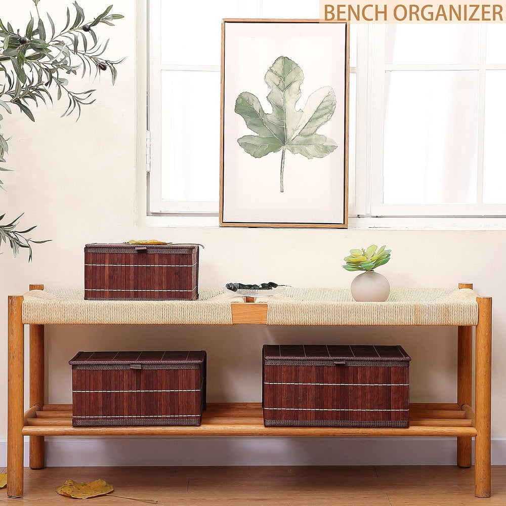 Bamboo Decorative Storage Boxes - Set of 3 Woven Lined Storage Basket with Li...