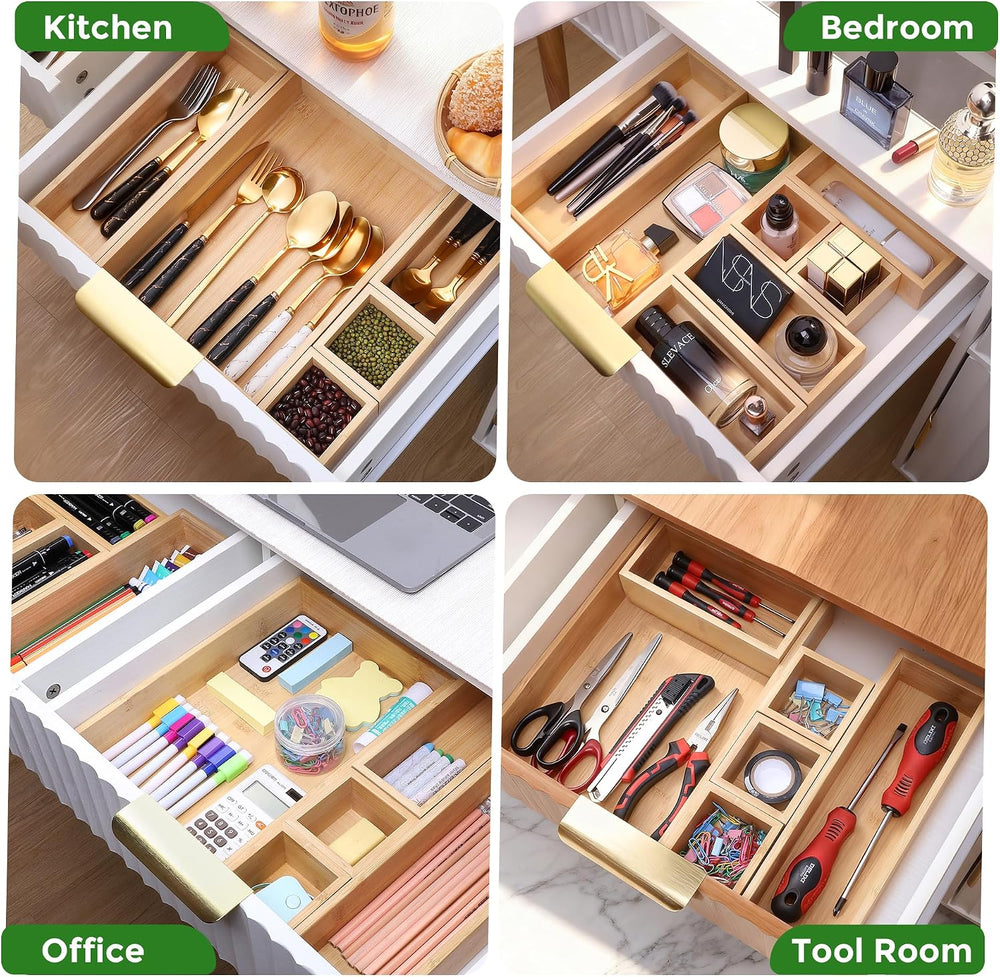 Bamboo Drawer Organizer Set, 14 PCS Wood Storage Organizers