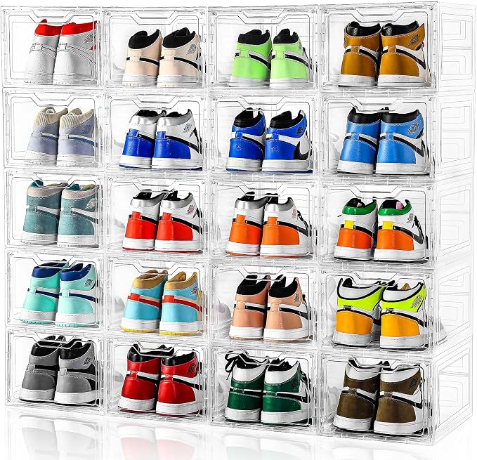 10 Pack Large Shoe Boxes Clear Plastic Stackable, Shoe Storage Organizer