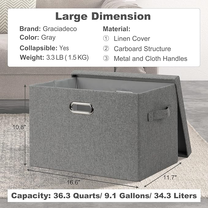 Large 17" 36 Quart Collapsible Stackable Storage Bins (3 Packs)