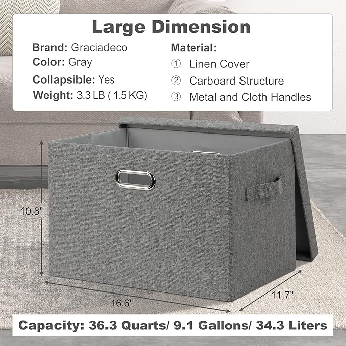 Large 17" 36 Quart Collapsible Stackable Storage Bins (5 Packs)