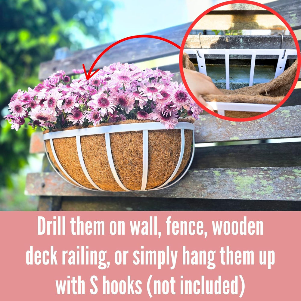 LaLaGreen Window Planter Box (16 Inch, 2 Pack) White Metal Deck Railing Flowe...