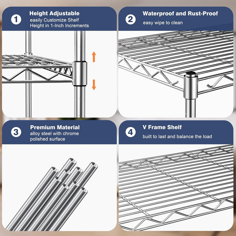2-Tier Heavy Duty Metal Shelving Unit,Wire Shelf Rack with Lockable Wheels