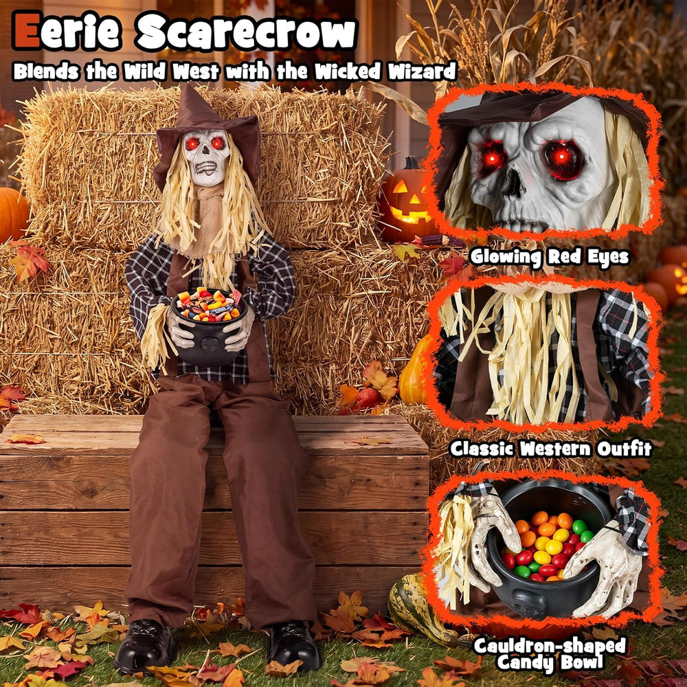 Tangkula 4.4 FT Animated Halloween Sitting Scary Scarecrow Decoration