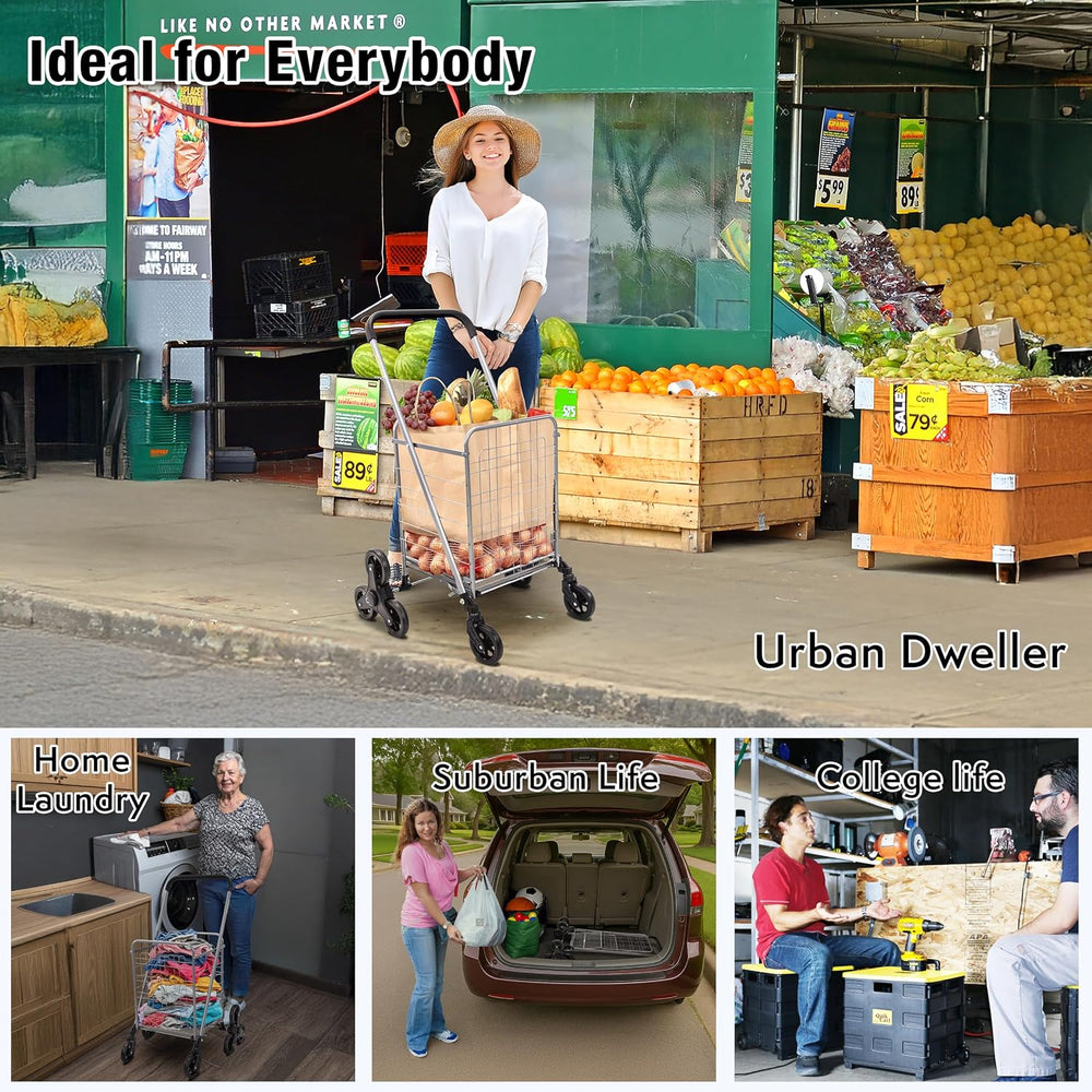 dbest Products Stair Climber Cruiser Cart Shopping Grocery Rolling Folding La...