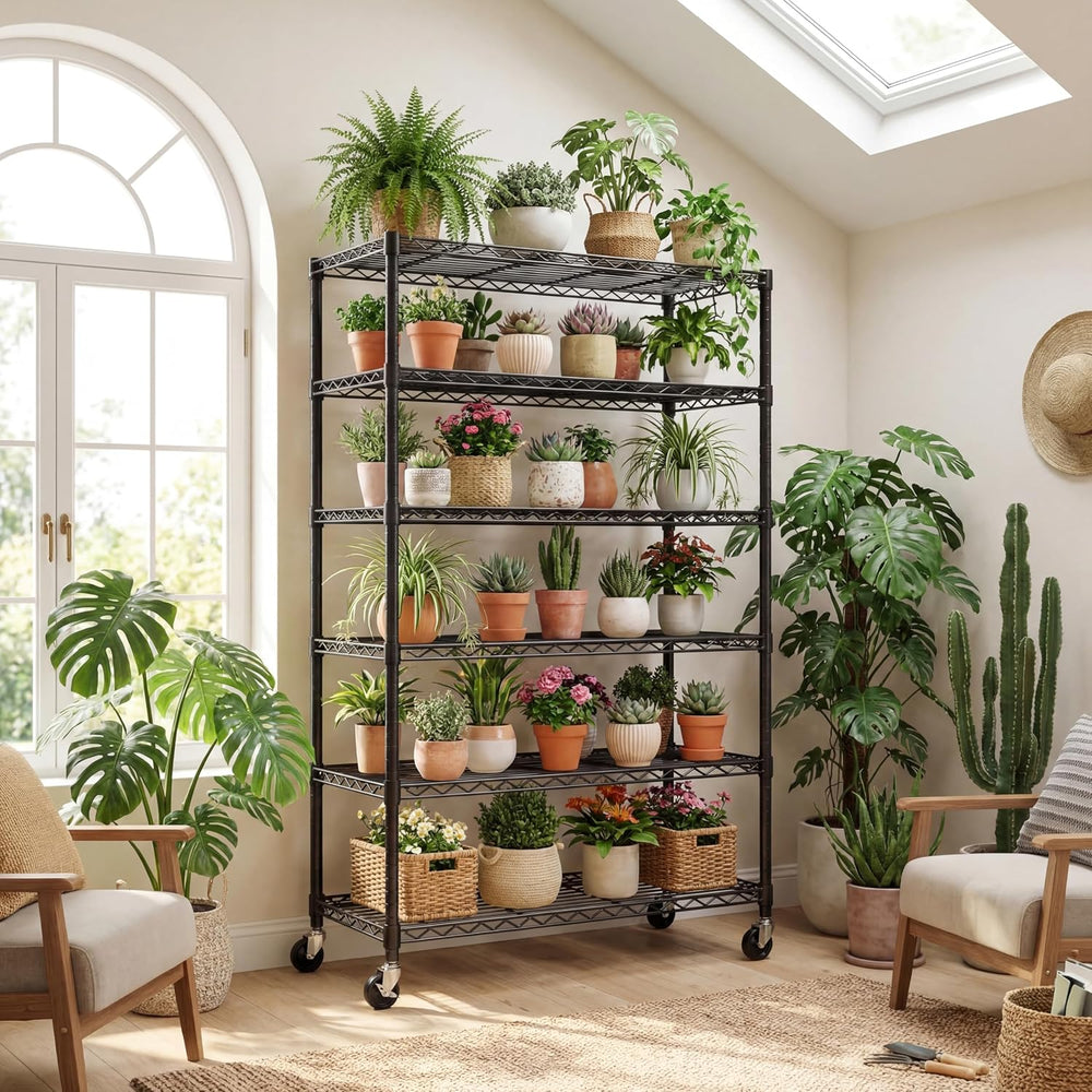 6 Tier 36" W x 16" D x 79" H Rolling Wire Metal Storage Shelve...
