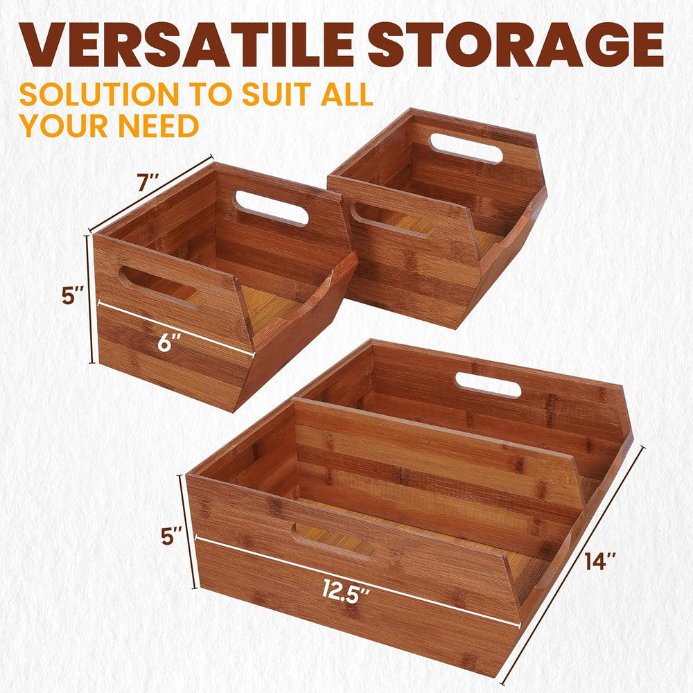 2-tier Stackable Bamboo Pantry Storage Bins, Potato & Onion Storage Baskets