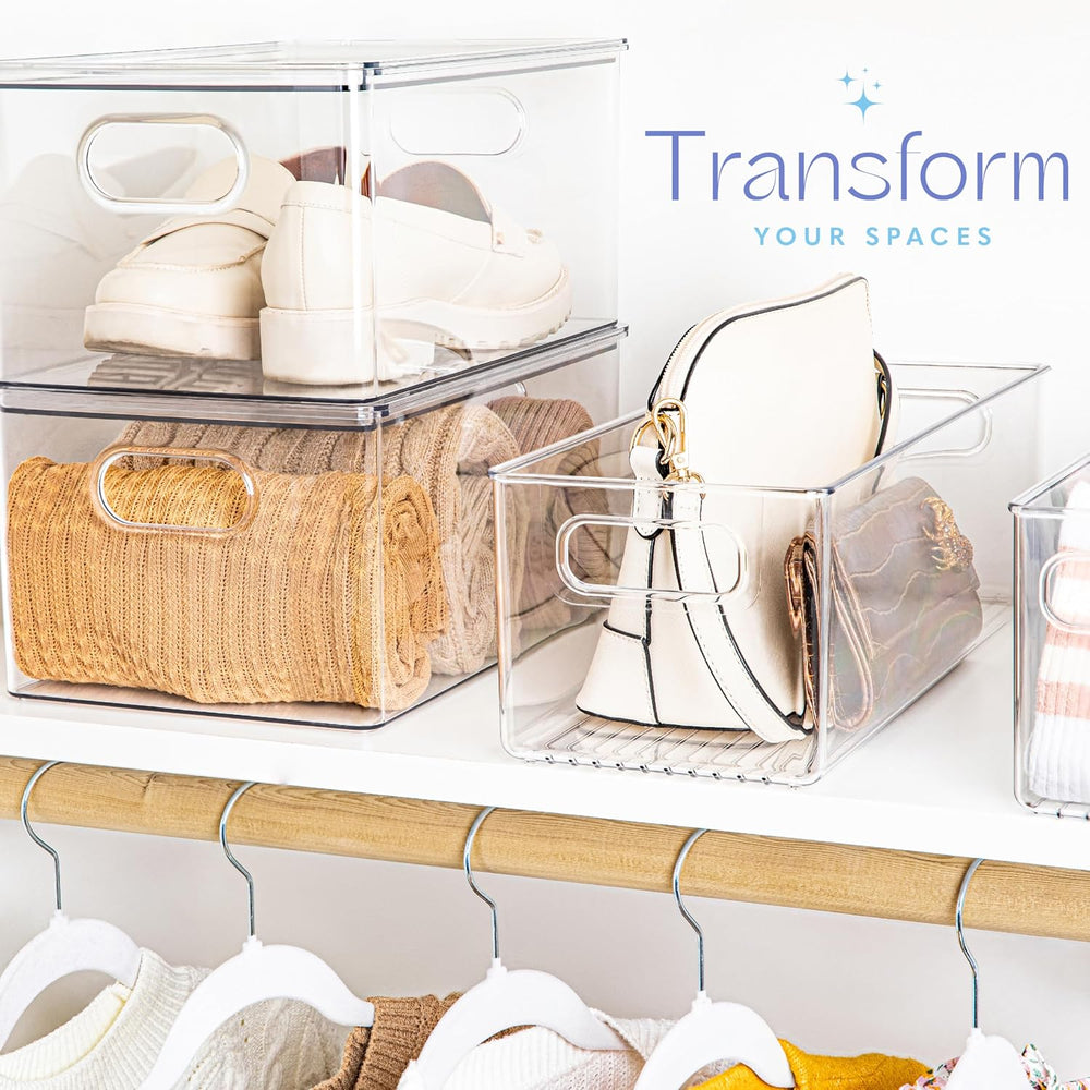 Plastic Food Storage 2 Pack Clear Container Bin with Handles for Organizing K...