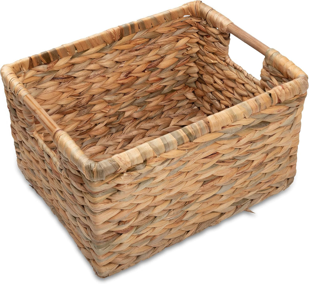 VATIMA Large Rectangular Wicker Basket with Wooden Handles for Shelves and St...