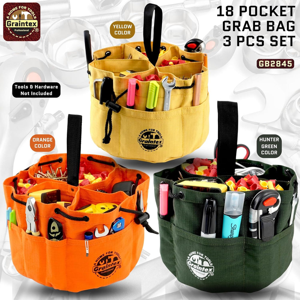 Graintex 18 Pocket Grab Bags Set of 3 Pcs Rip-Stop Canvas, Drawstring Closure...