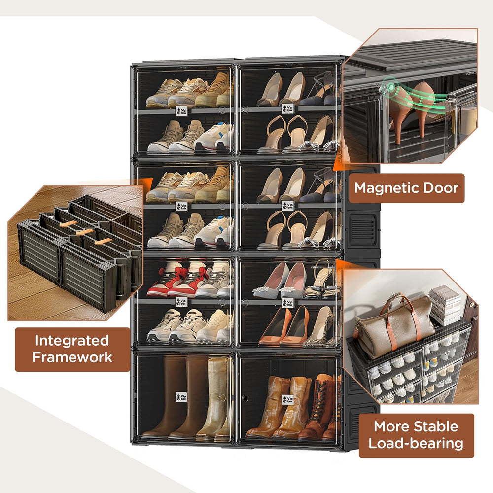 Vipbox Black Shoe Rack Organizer Cabinet for Closet Entryway,Clear Shoe Stora...