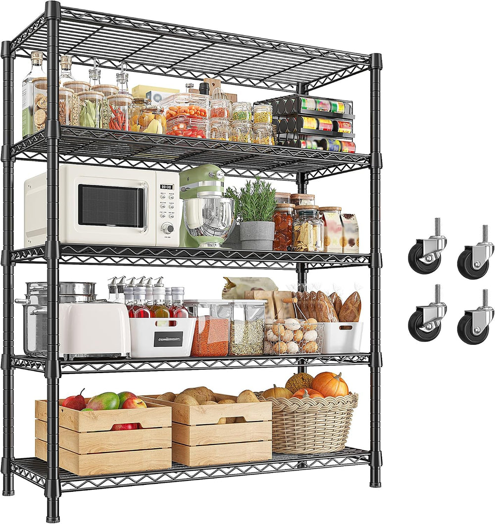 REIBII 1984LBS Heavy Duty Wire Shelving Unit with Wheels, 75.2" H Storag...