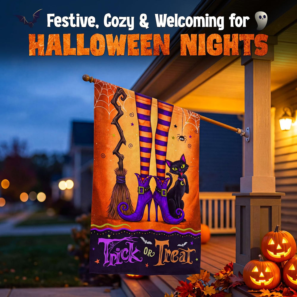 FLAGWIX Halloween House Flag, Witch Black Cat Trick Or Treat Porch Decor