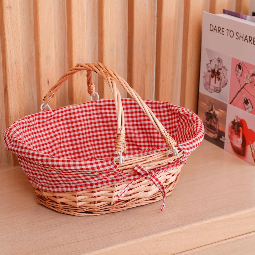 Oval Wicker Bread Basket, Handwoven Willow with Removable Liner, Folding Hand...