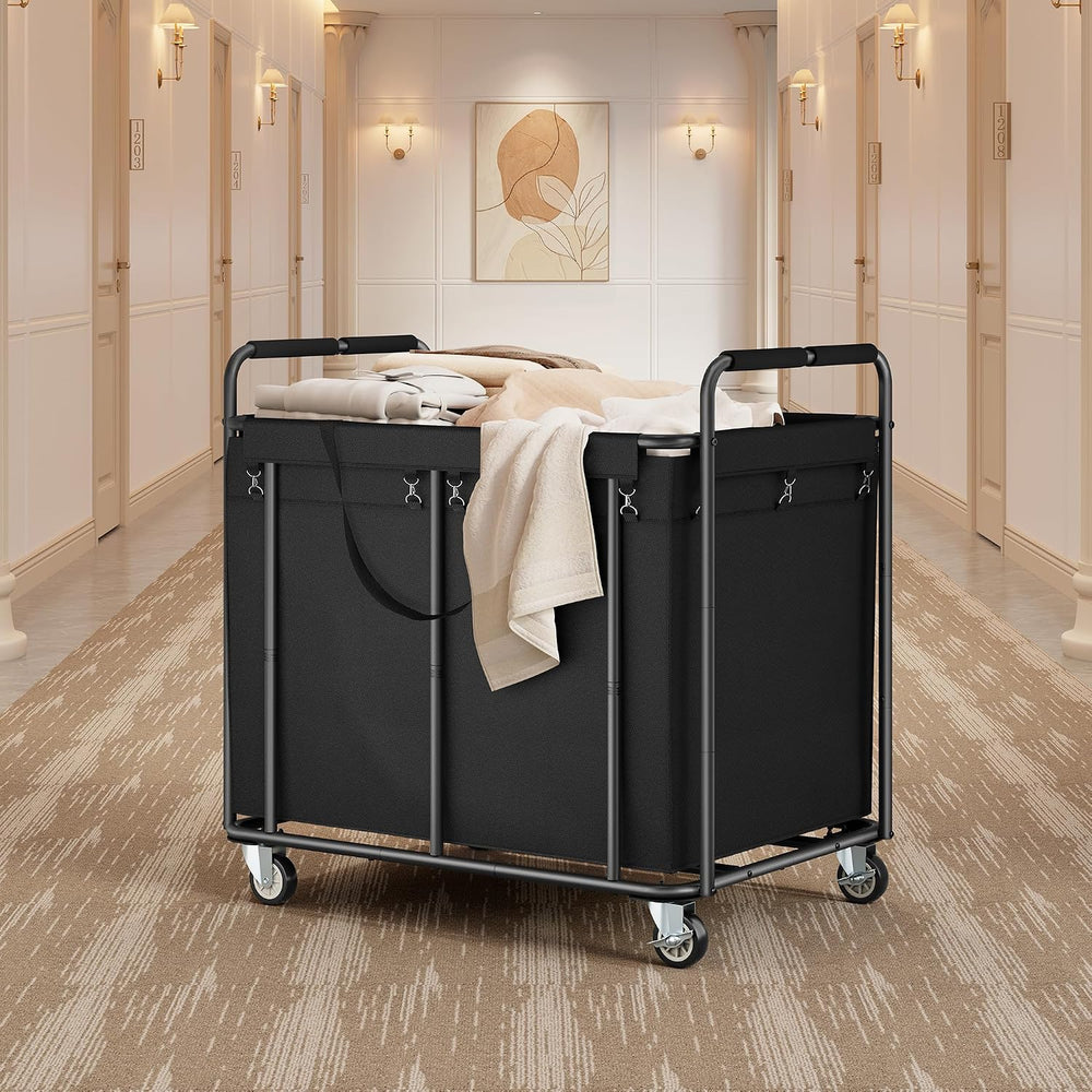 Tajsoon Large Laundry Cart with Wheels 450L, Rolling Laundry Hamper, Black