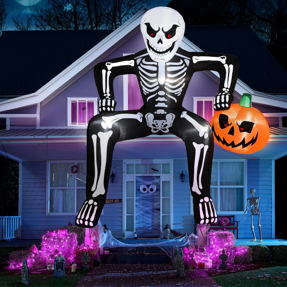 JOYIN 8.5ft Halloween Inflatable Skeleton, Blow Up Skeleton Holding Pumpkin f...