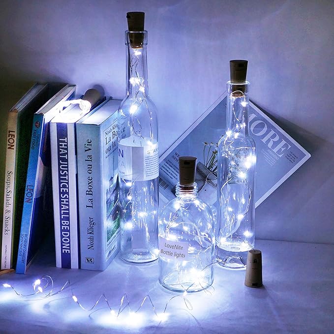 Wine Bottle Lights with Cork, Battery Operated 30 Pack 20 LED Cork Shape Silv...