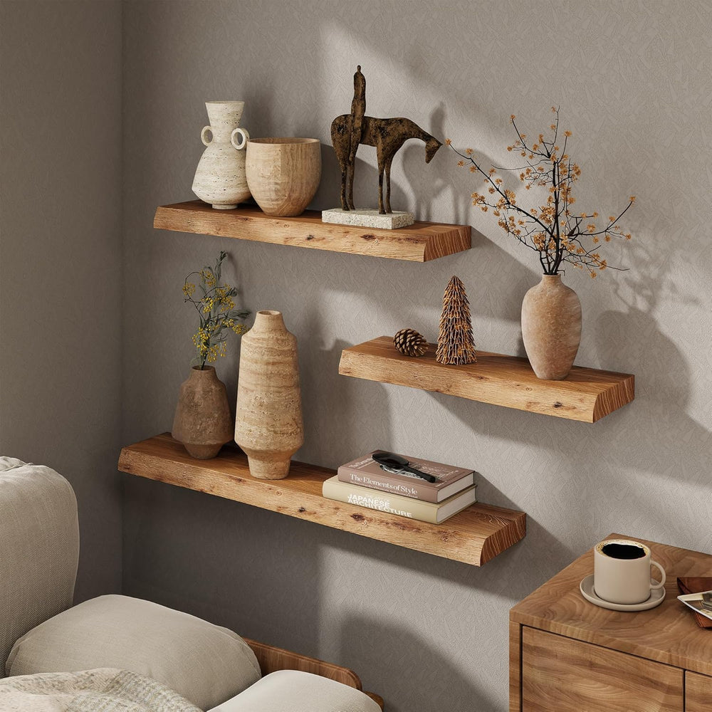 Marsmiles 40 inch Floating Shelves for Wall Elm Wood Live Edge Shelves Wall M...