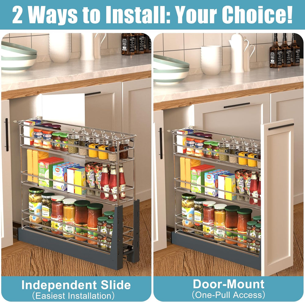 JOWBOOW 4 Inch Pull Out Spice Rack for 9 Inch Base Cabinet, Bottom Mount