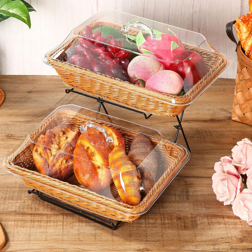 Ziliny 2 Pack Imitation Rattan Plastic Bread Basket, Food Cover with Handle
