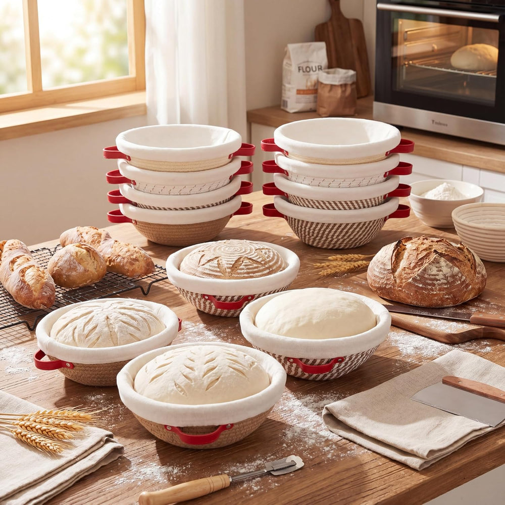 Gisafai 12 Set Banneton Bread Proofing Baskets Bulk 9 Inch Round Cotton Rope ...