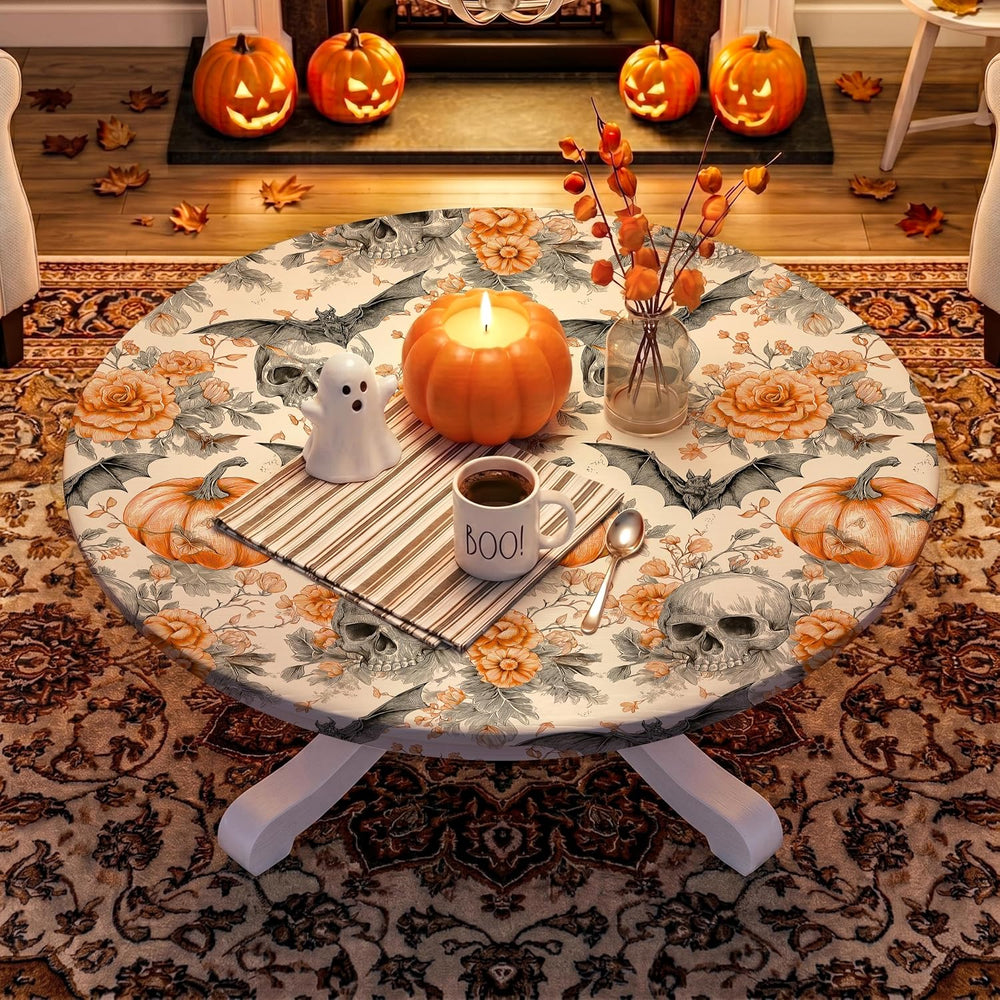Halloween Tablecloth Round Fitted Table Cloth for 54"-58" Tables