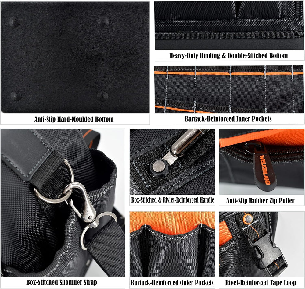 WELKINLAND 42-Pocket Tool Organizer, 16- Inch Hard Bottom Tool Bag