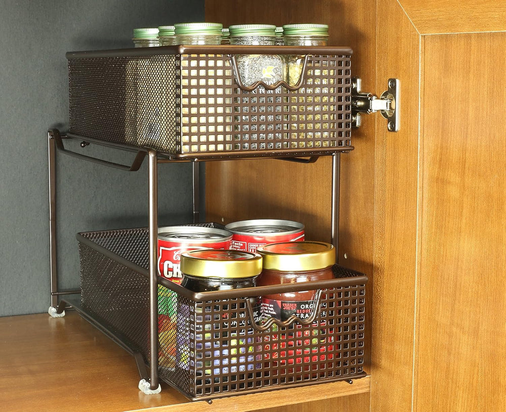 Deco Brothers 2 Tier Bathroom Storage Organizer with Pull-Out Drawer Bronze