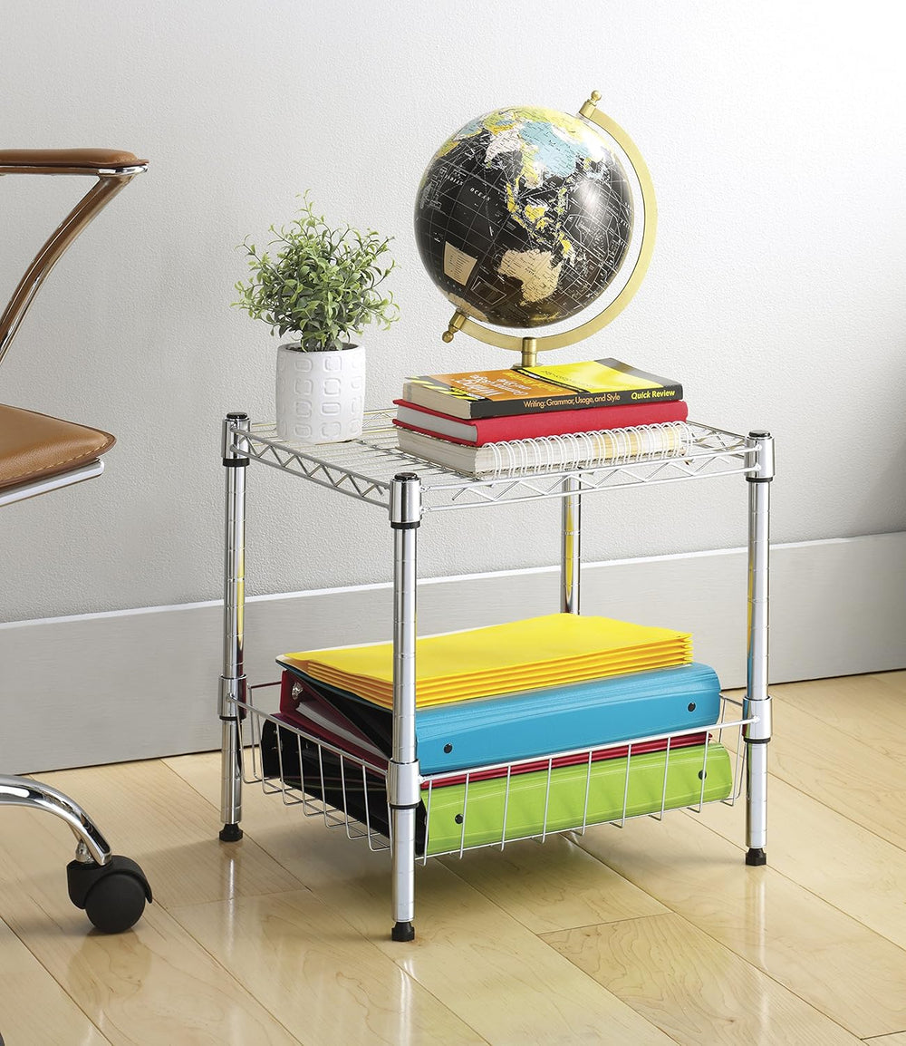 Whitmor 2-Wire Shelving Unit, Metal Storage Shelves, Stacking Shelf with Bask...