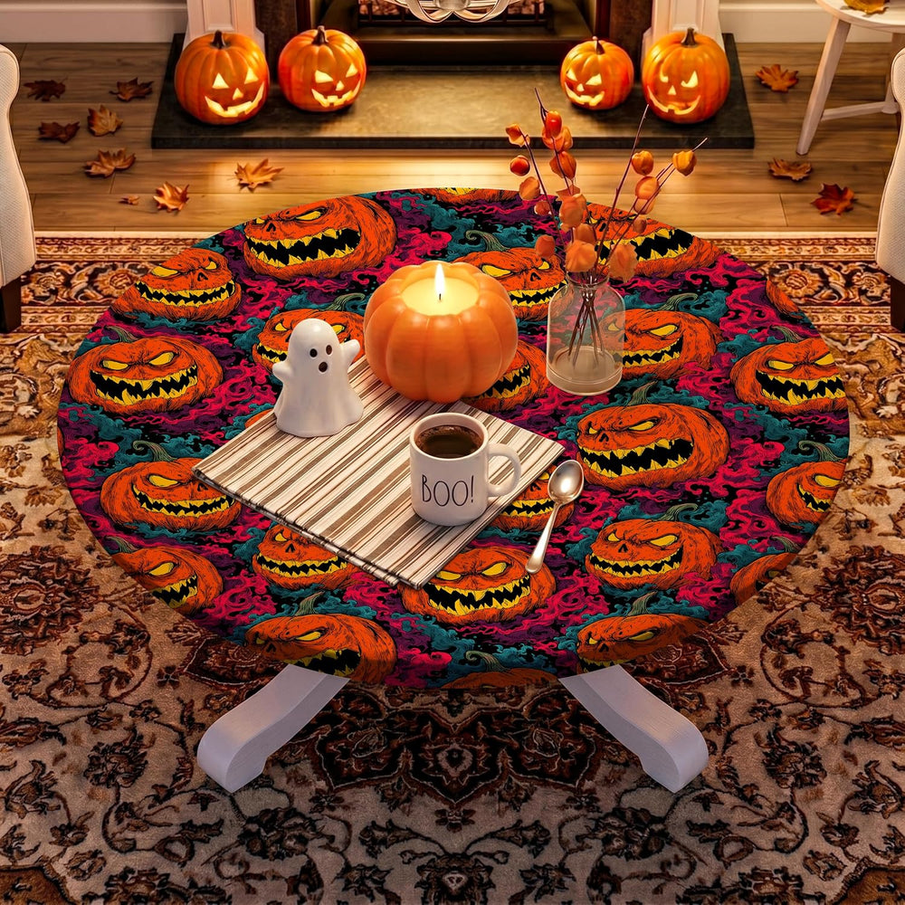 Halloween Tablecloth Round Fitted Tablecloth Fits 61"-65" Tables