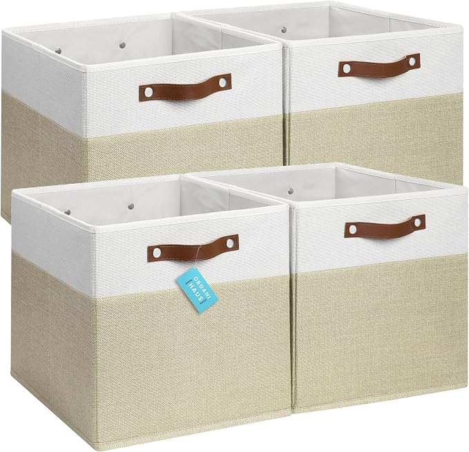 OrganiHaus 13x13 Cube Fabric Storage Bins Set of 4, Fabric Storage Cubes w/
