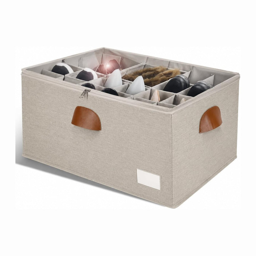 1 Pack Shoe Organizer for Closet Foldable Storage Box with Clear Cove